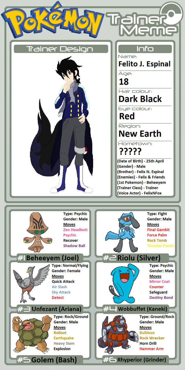 Trainer Profile Felito J Espinal Felixnfox By Willdinomaster55 On Deviantart Trainer Profile Felito J Espinal Felixnfox By Willdinomaster55 On Deviantart