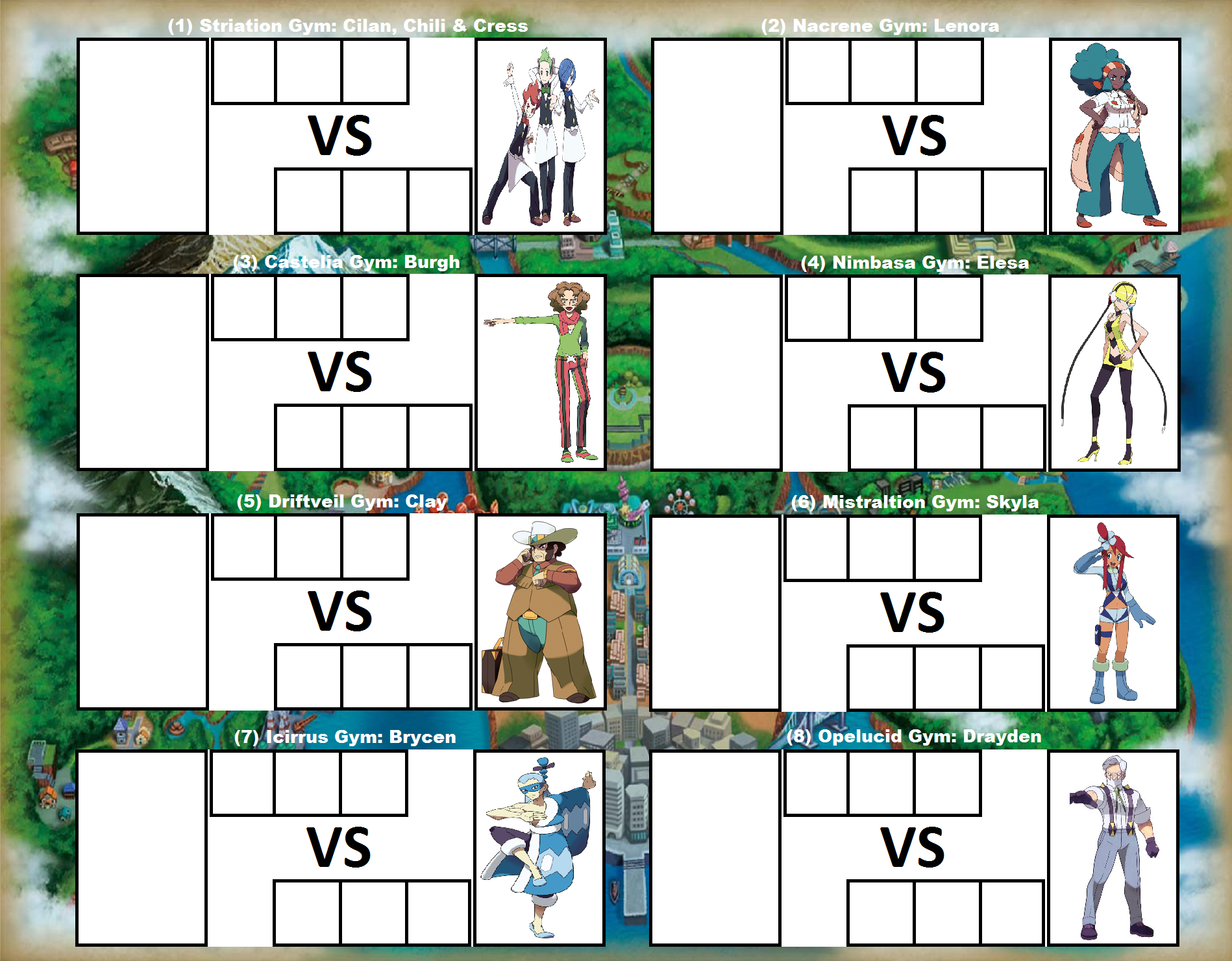 Pokemon Unova Gym Leaders (Meme) by WillDinoMaster55 on DeviantArt