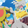 Pikachu battling a Wild Hakamo-o