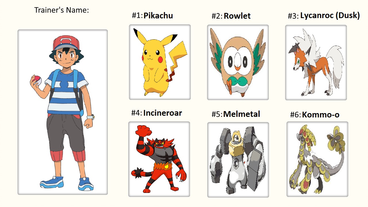 Ash's Alola Pokemon Team by WillDinoMaster55 on DeviantArt Ash's Alola Pokemon Team by WillDinoMaster55 on DeviantArt