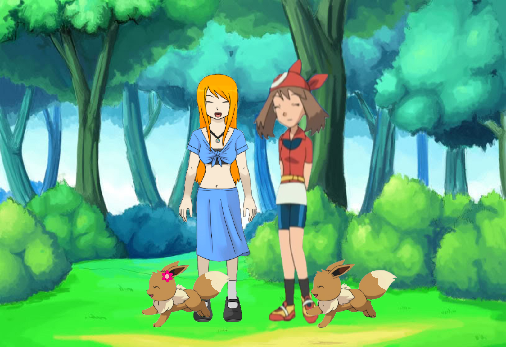 Pokemon Quest: Two Girls and their Eevees by WillDinoMaster55 on DeviantArt