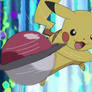 Pikachu throws the Poke Balls