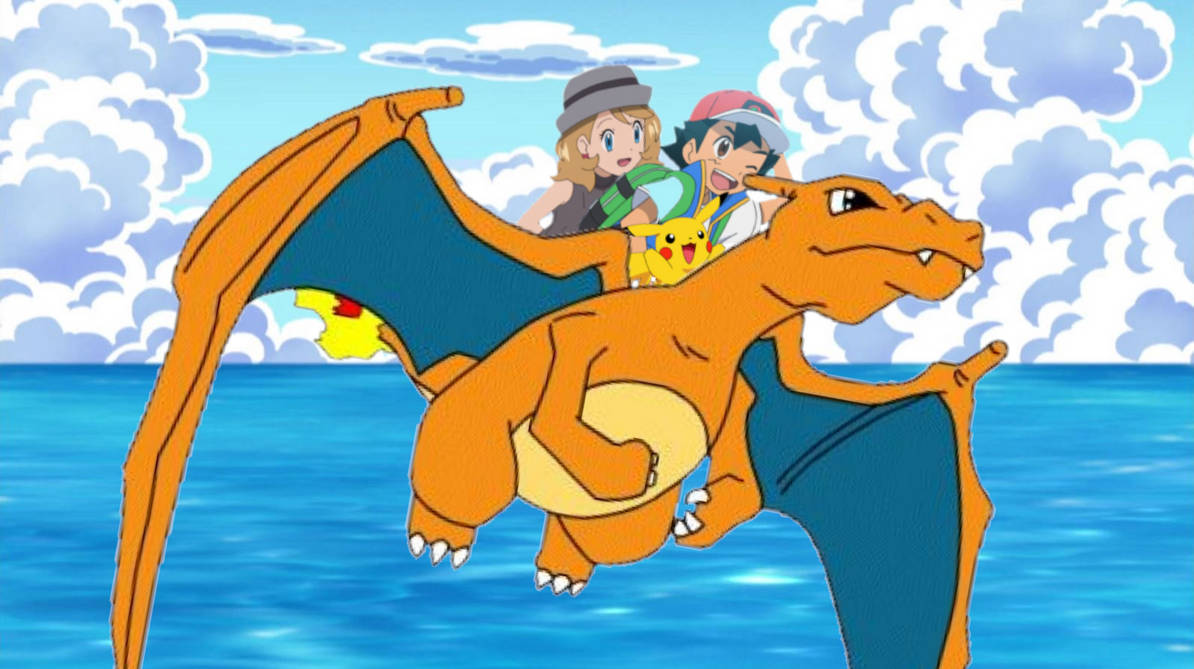 Ash Riding A Legendary Ash and Serena rides on Charizard (Amourshipping) by WillDinoMaster55 ...