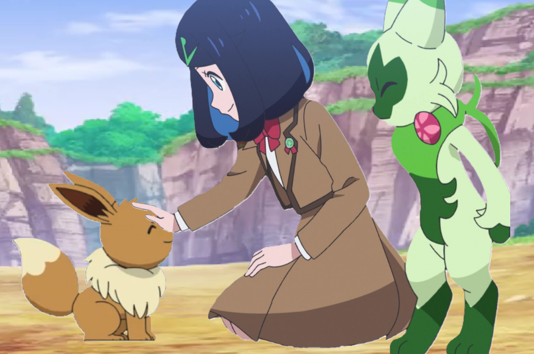 Pokemon Horizons: Liko pets an Eevee by WillDinoMaster55 on DeviantArt