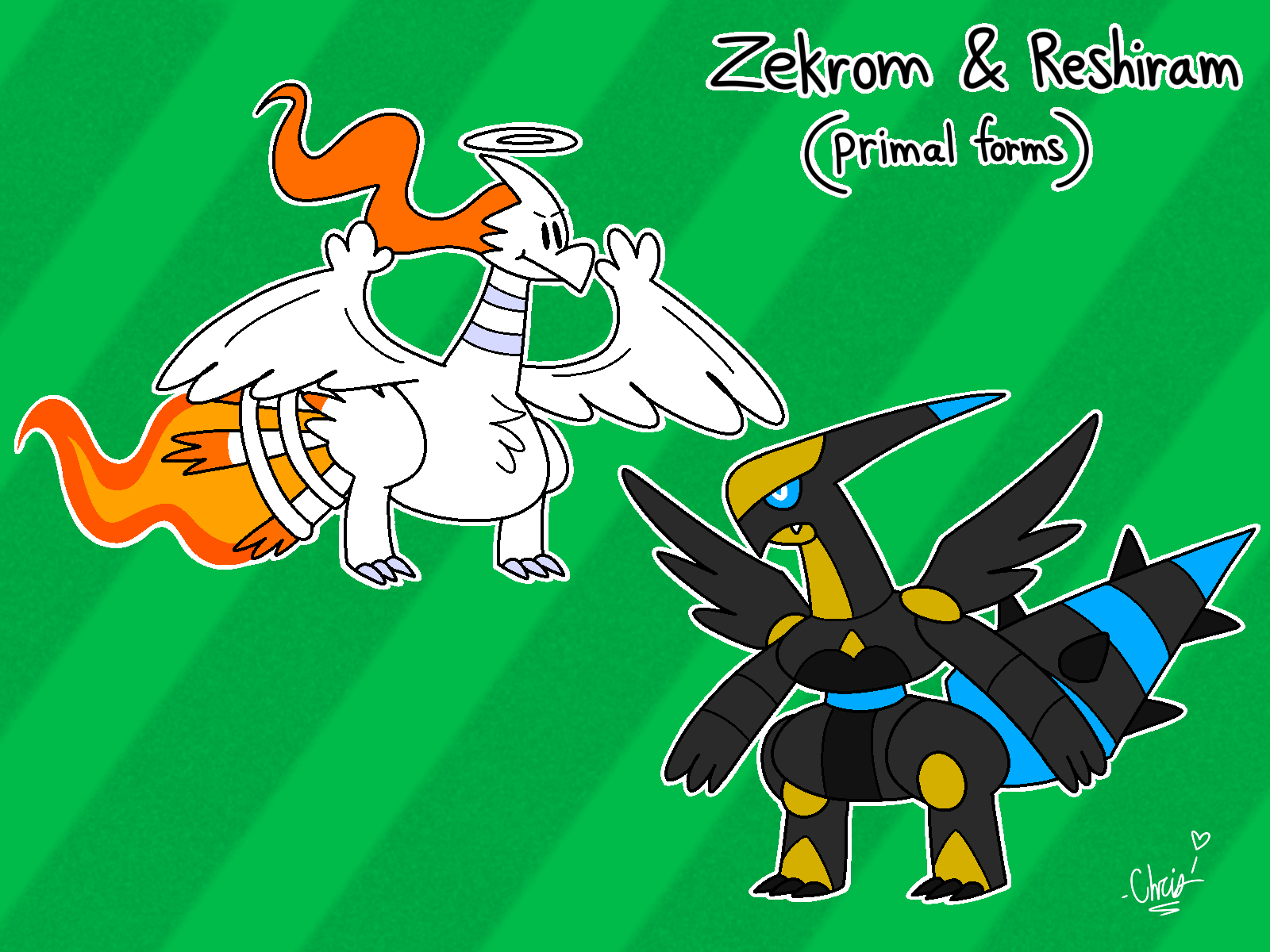 Zekrom, Reshiram by aryxaart on DeviantArt