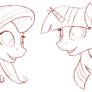 Shy, Twi and Pie head sketches