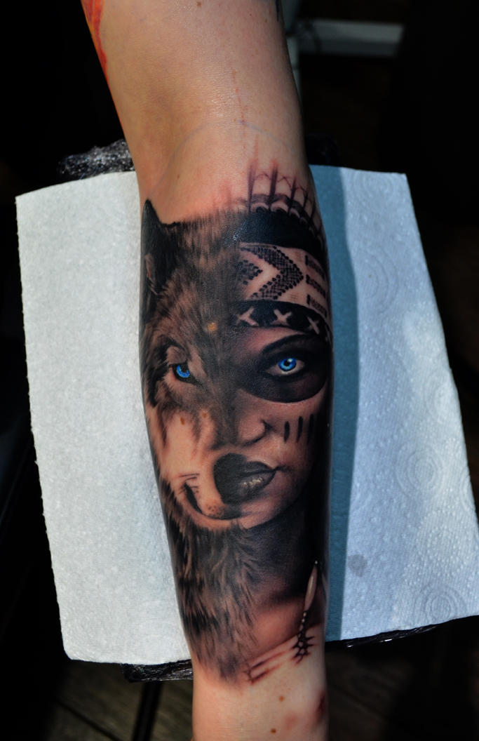 Native american woman/wolf tattoo by DorianBakalov on DeviantArt