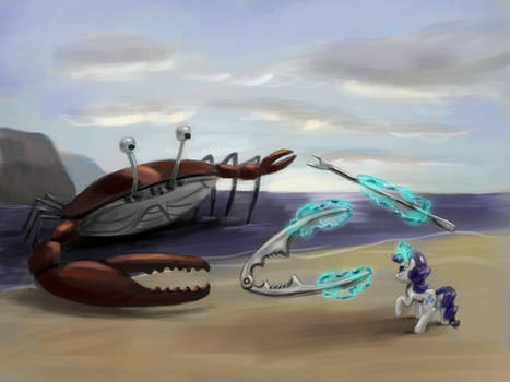 Rarity Fighting a Giant Crab