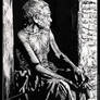 Scratch board BnW man sitting