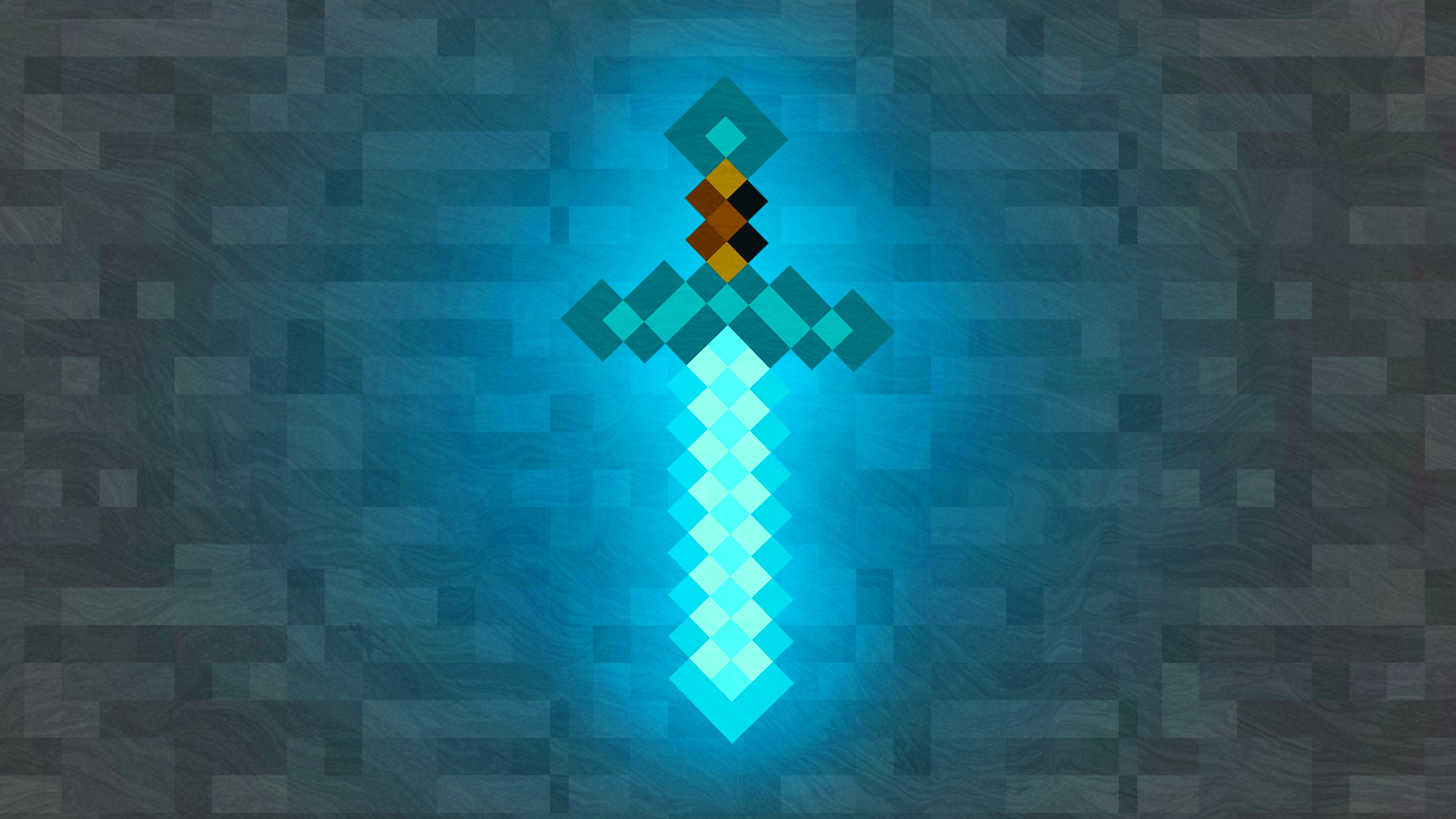 Green Glowing Sword In A Minecraft World Background, Pictures Of A
