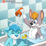 Kitsy and Fuzzy taking a bath.