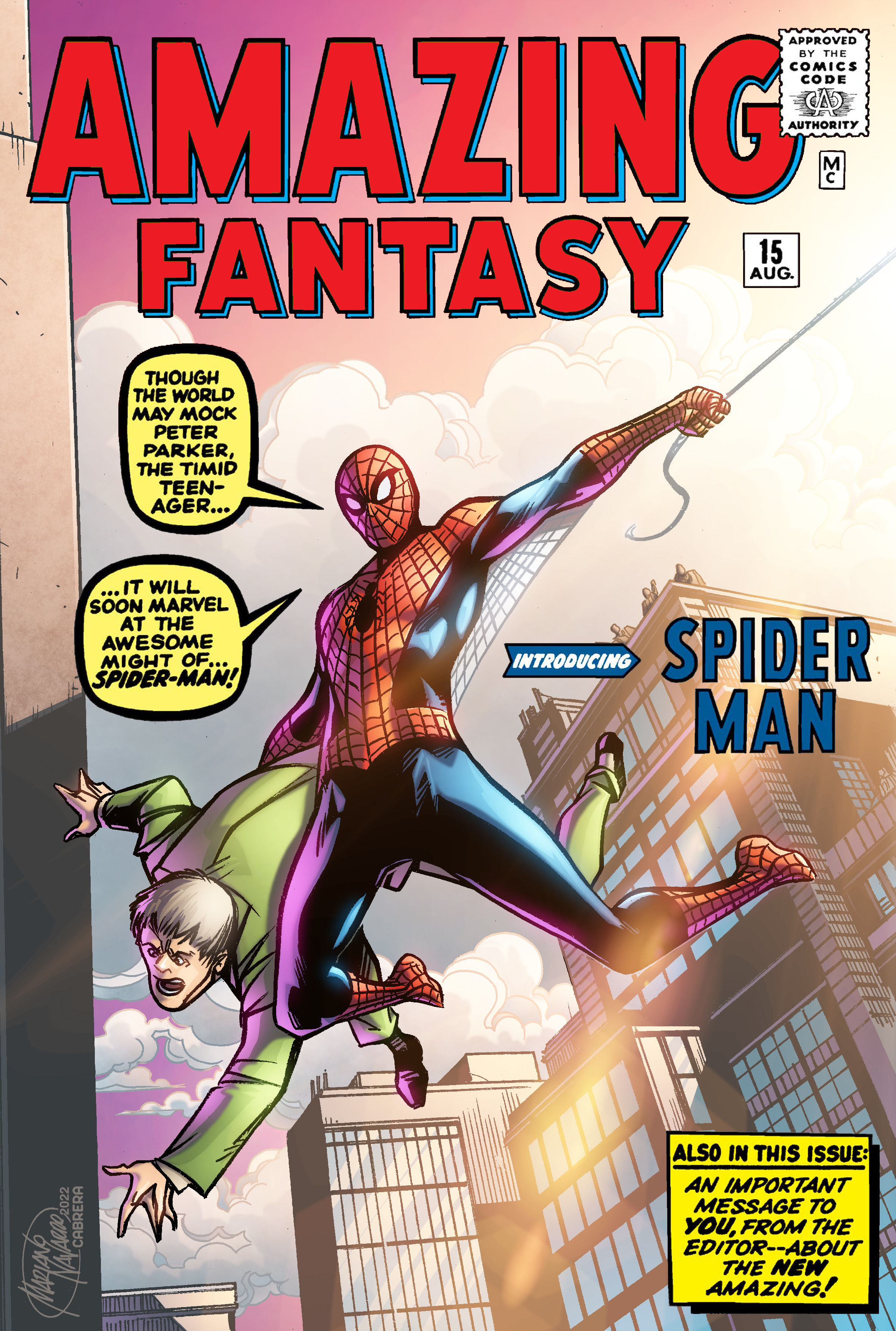 AMAZING FANTASY # 15 COVER RECREATION 1ST SPIDER-MAN ORIGINAL COMIC COLOR  ART