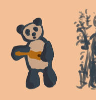 Panda playing ukulele