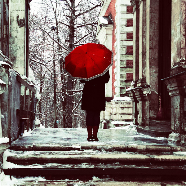 Girl with red umbrella.