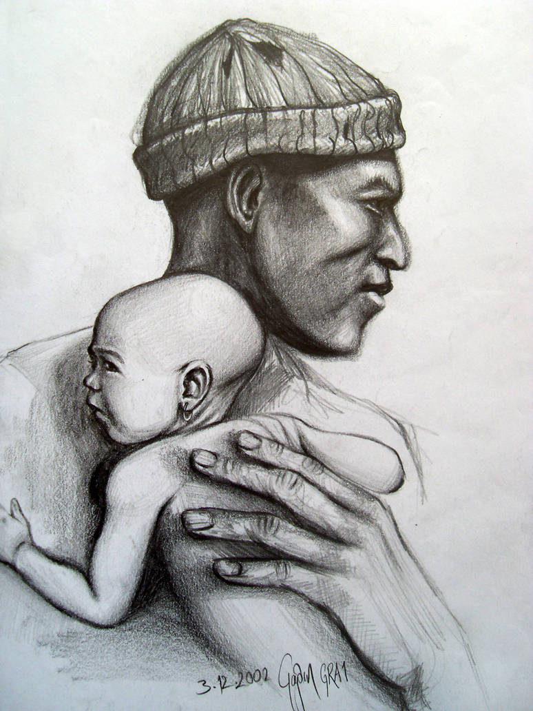 African father and son art pencil drawing 2002 by caginoz