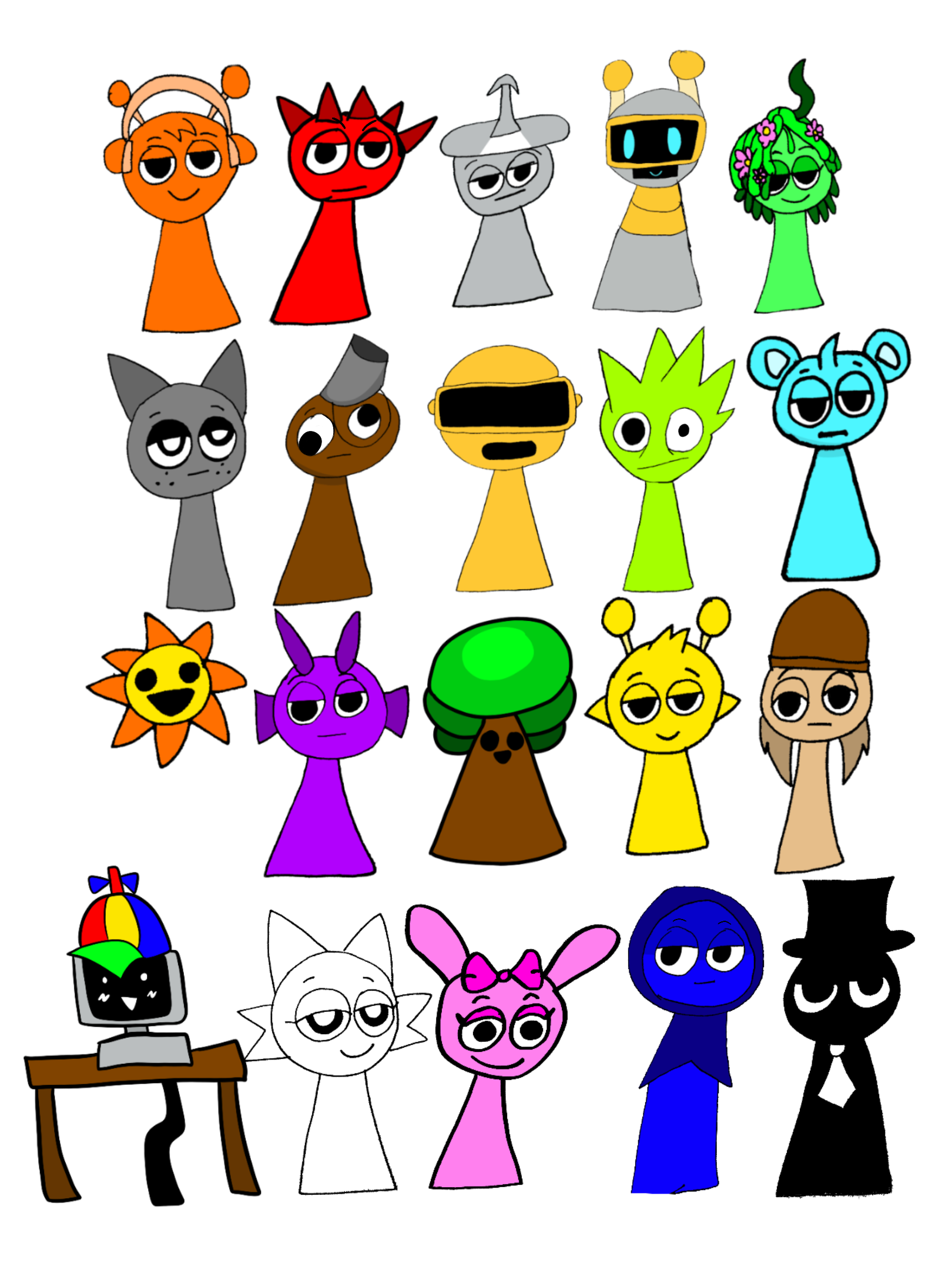 Incredible Sprunki Characters in my style by Childbean27 on DeviantArt