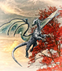 Blue Dragon in Autumn by Shawna Mac