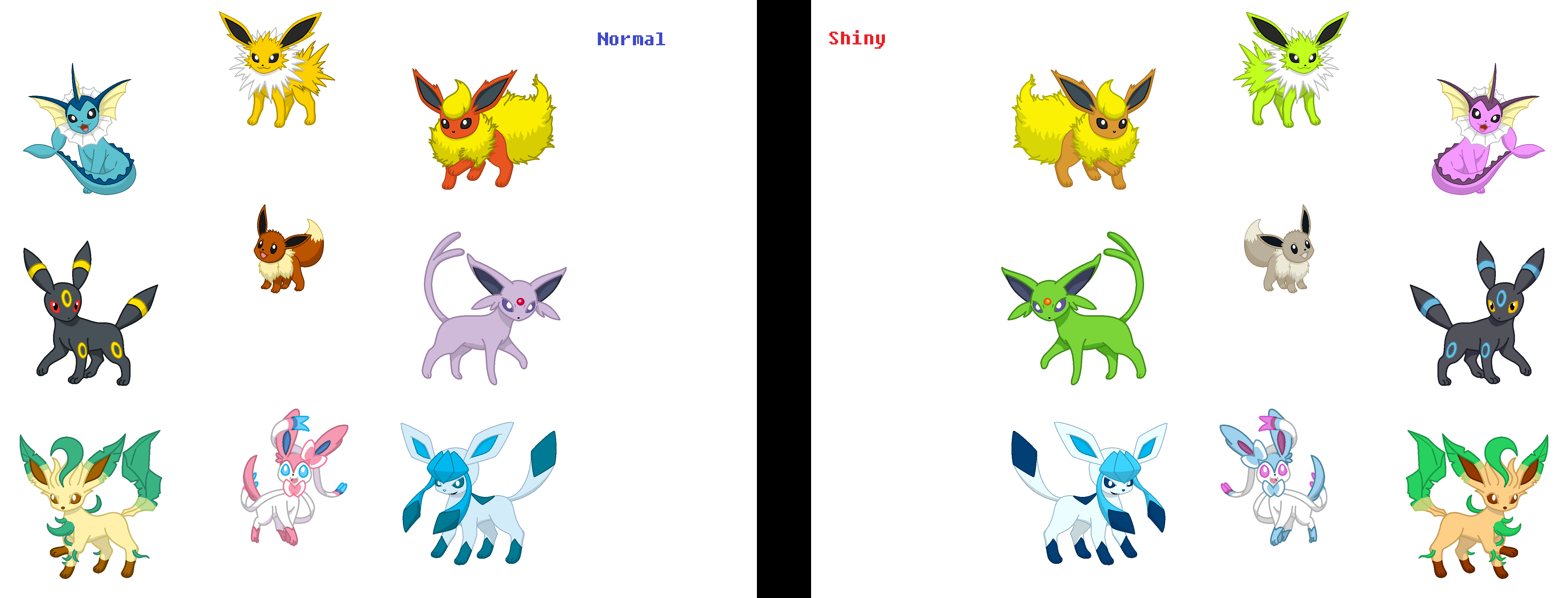 Pokemon Shiny Eevee Evolutions + shiny Pikachu