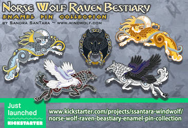 Norse Wolf Raven Pins