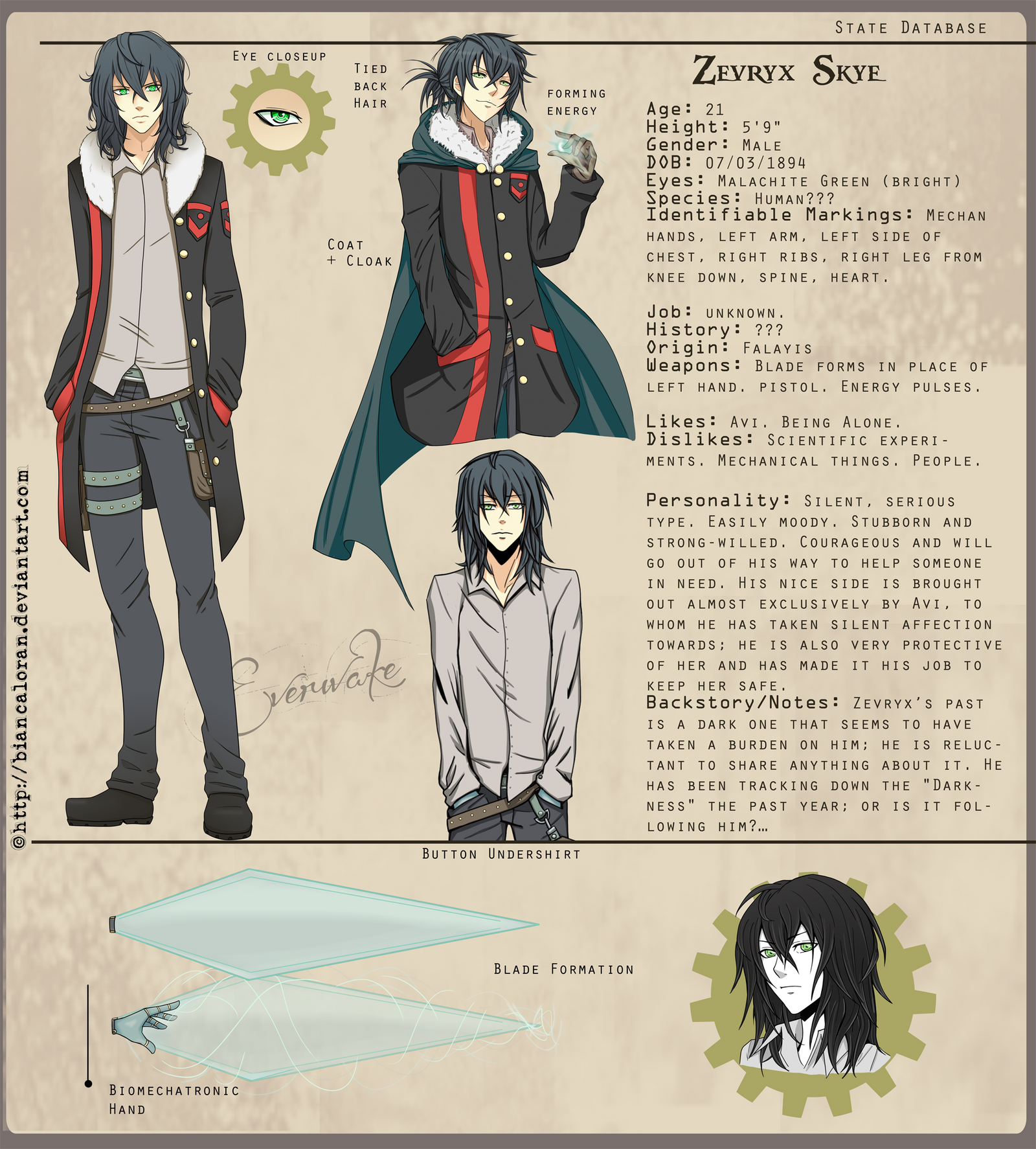 Zevryx Skye - Character Sheet by biancaloran