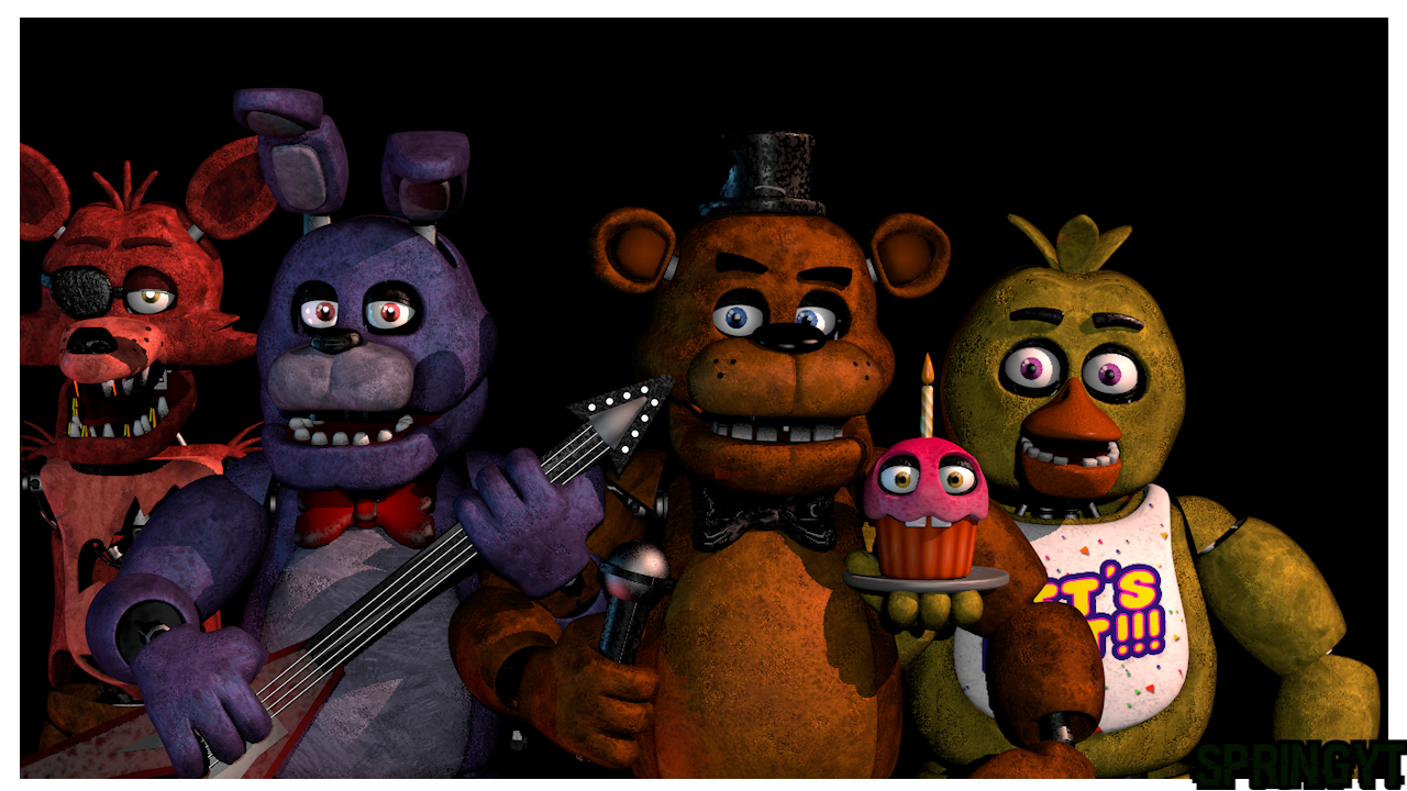 freddy fazbear, chica, foxy, and bonnie (five nights at freddy's