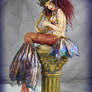 Mermaid playing harp sculpture