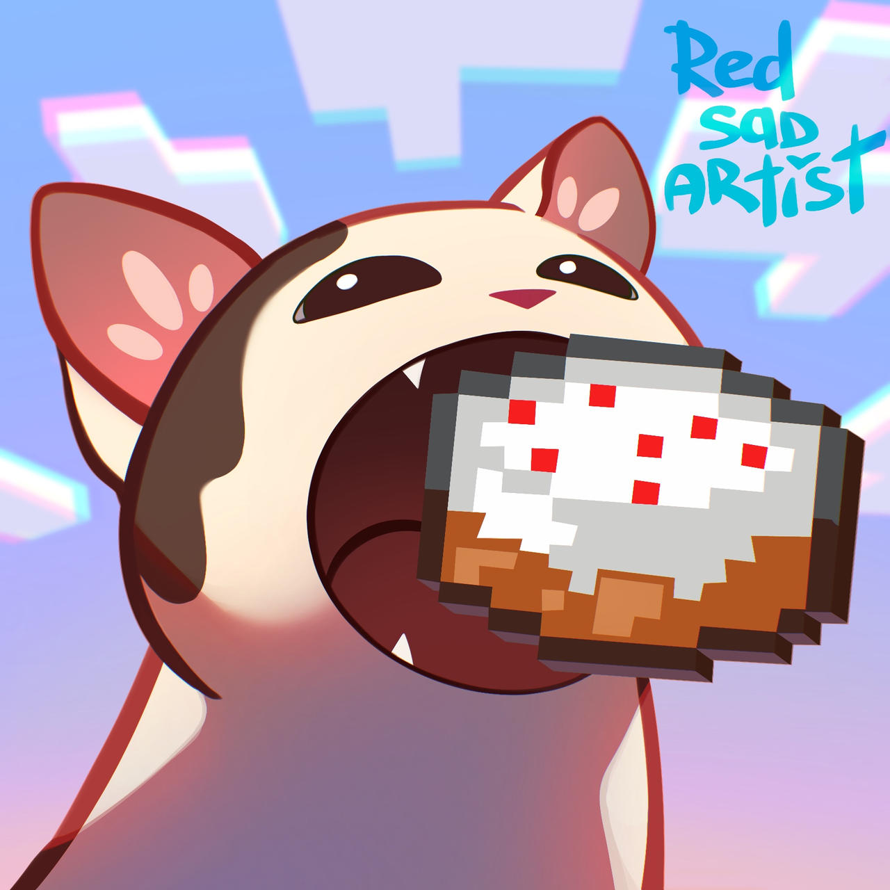 Minecraft kitten with a cake. Yum! by RedSadArtist on DeviantArt