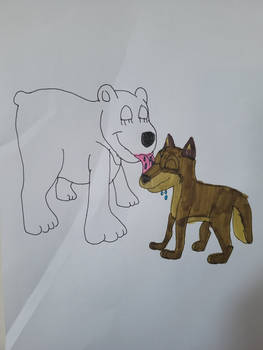 Nanuq licks his adopted son Balto (gift for Baltof