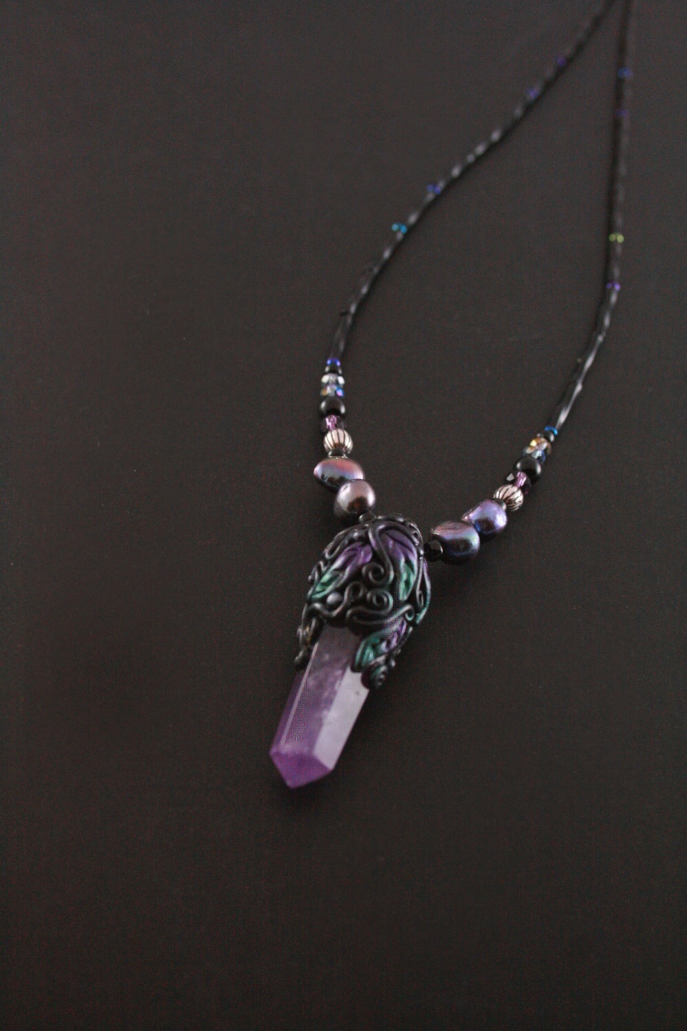 Minature Amethyst Polymer Leaf Necklace