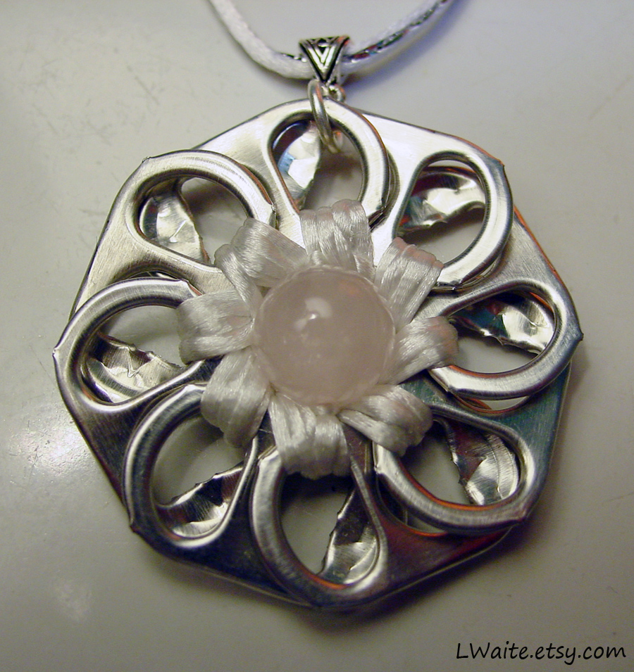 Pop Tab Rose Quartz Flower Necklace