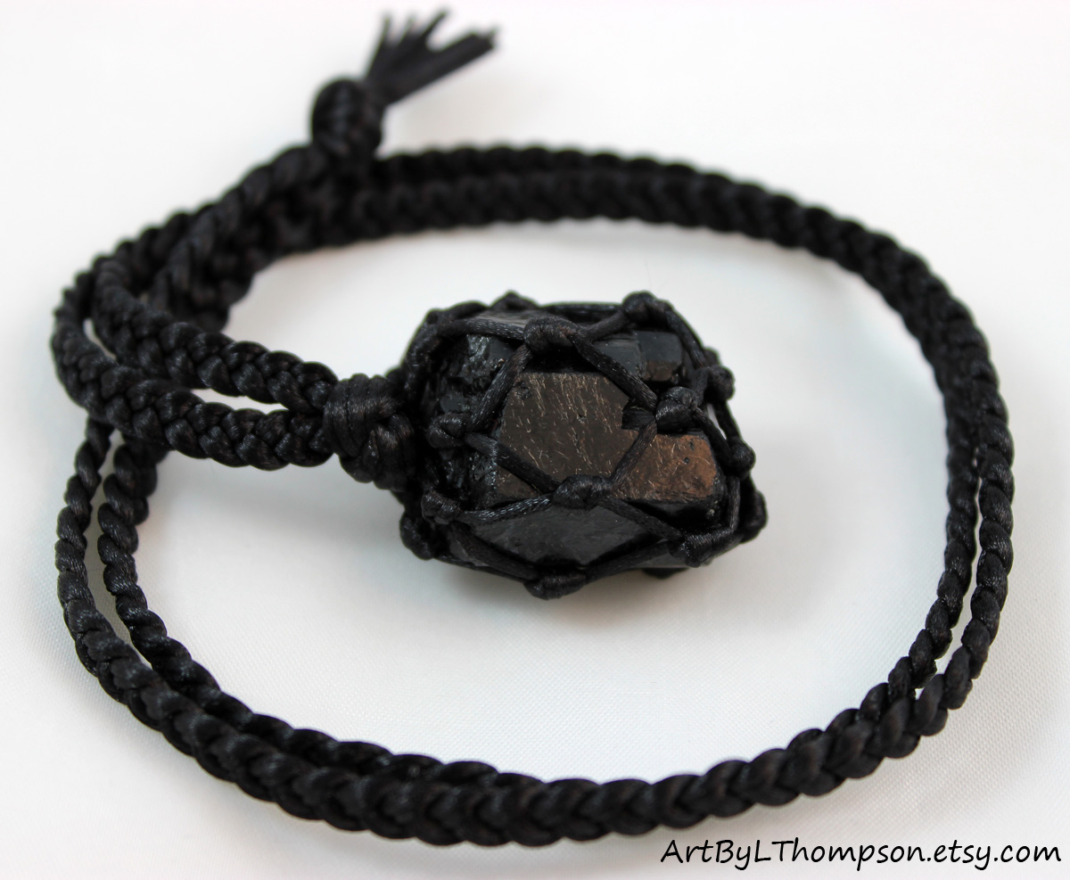 Black Tourmaline Black Satin Cord Necklace