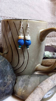 Handmade Blue Volcanic Beaded Earring