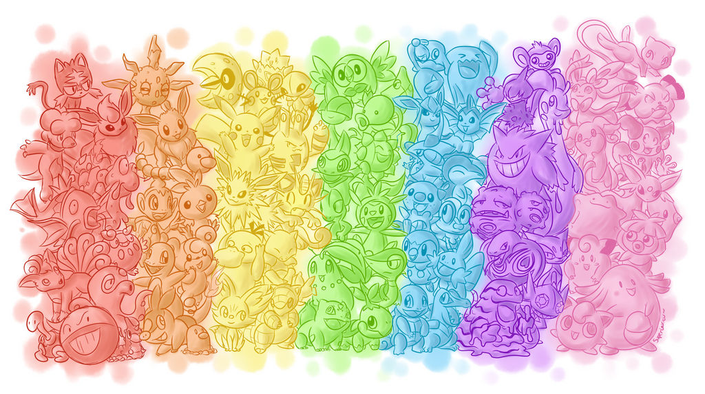 A colorful Pokemon rainbow! by ElCajarito on DeviantArt