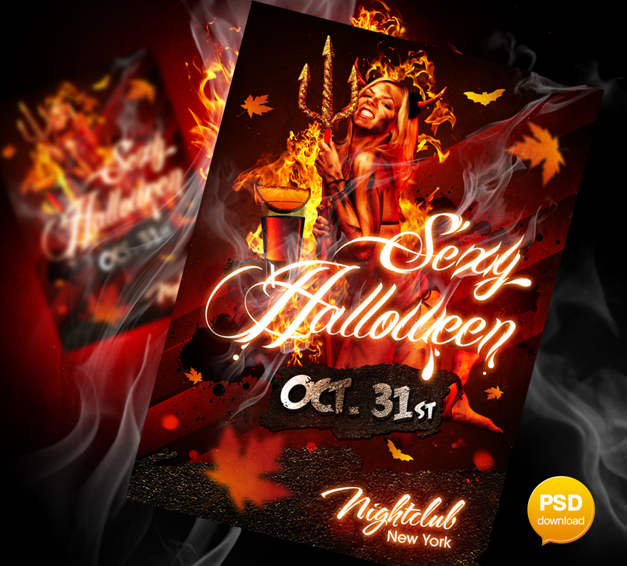 Sexy Halloween Party Flyer PSD