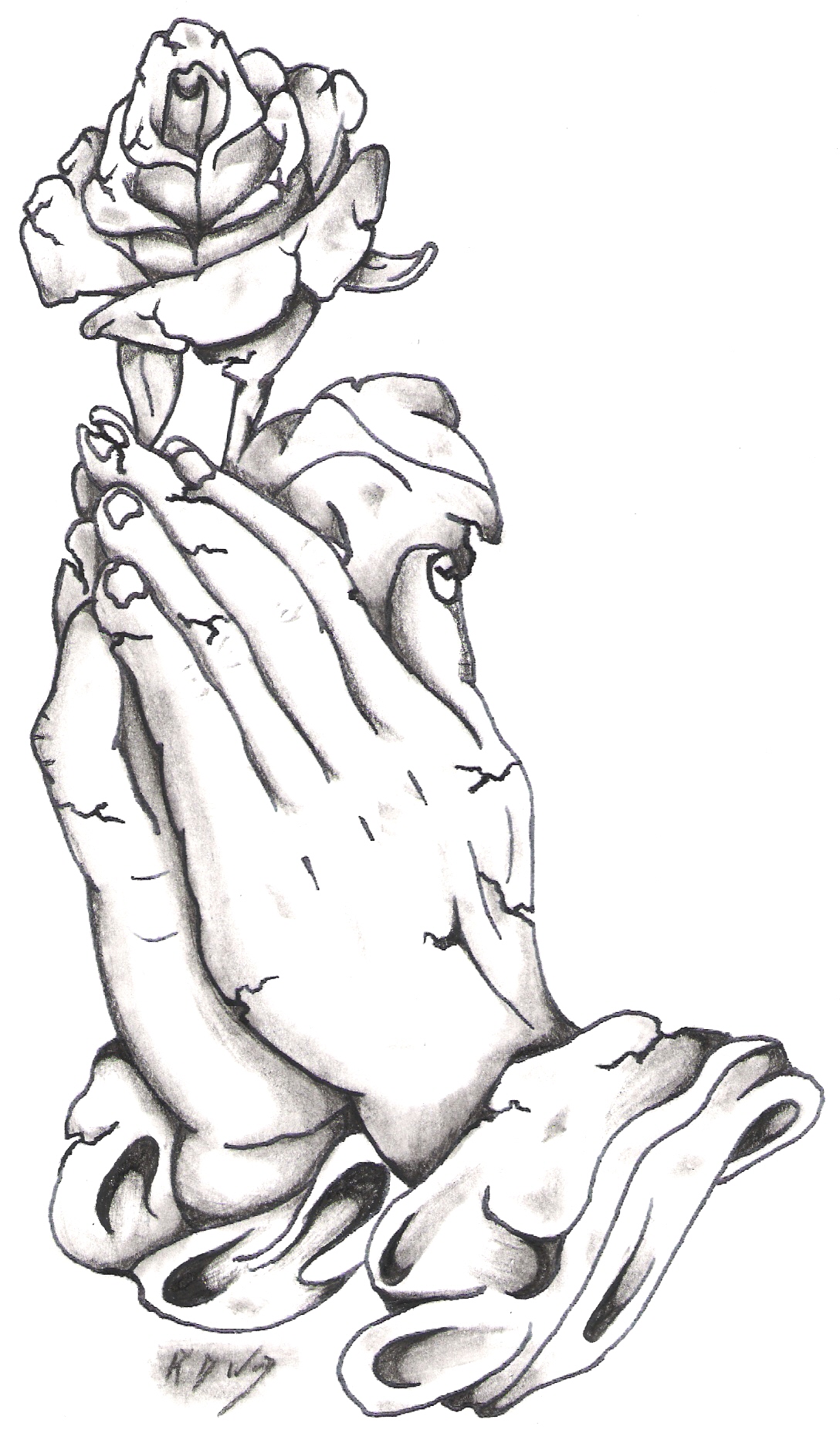 Stone Praying Hands and Rose