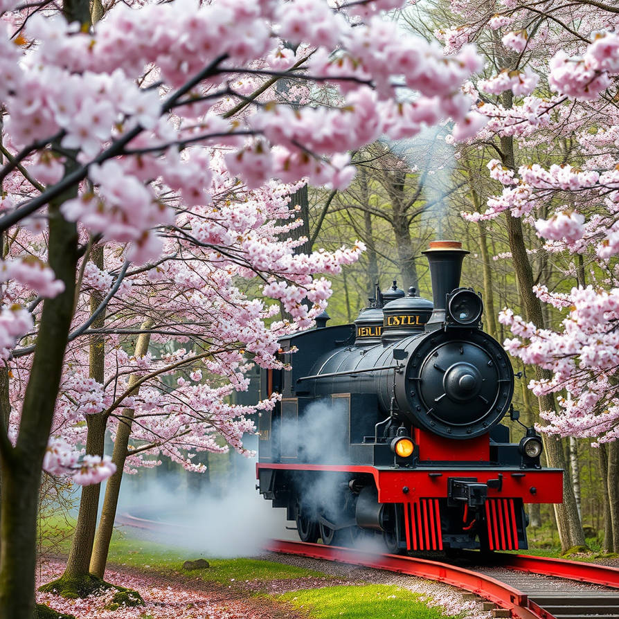 Flower Steam Engine A steam engine in a forest of cherry blossoms (3) by sepilloIsCool1234 ...
