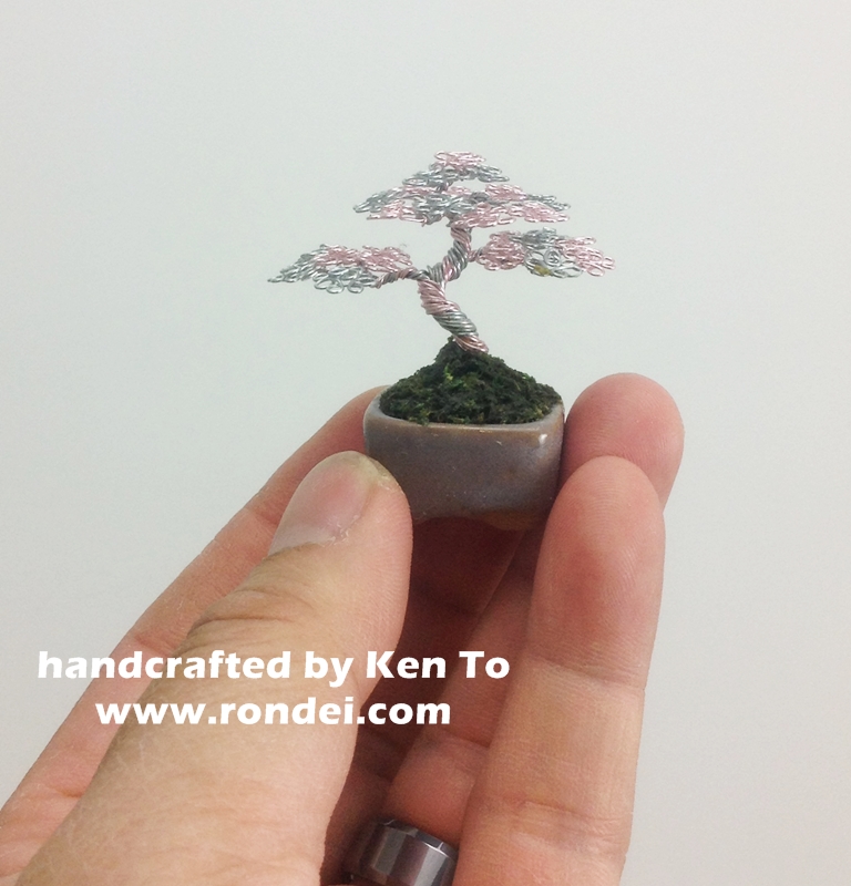 Pink and Silver mame wire bonsai tree by Ken To