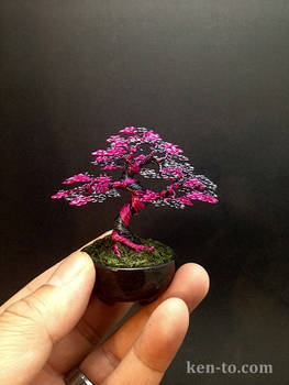 Hematite Pink upright wire bonsai tree by Ken To