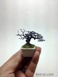 Hematite colored wire bonsai tree by Ken To