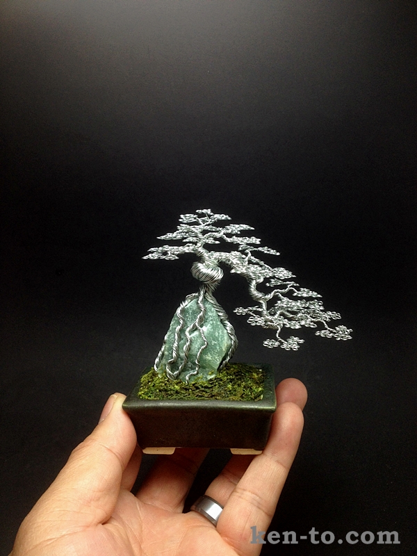 Root-oover-rock wire bonsai tree by Ken To