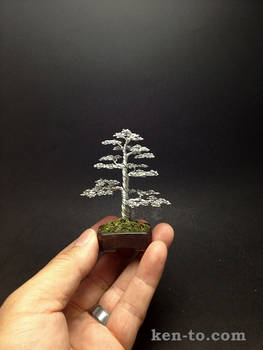 Silver formal upright wire bonsai tree by Ken To