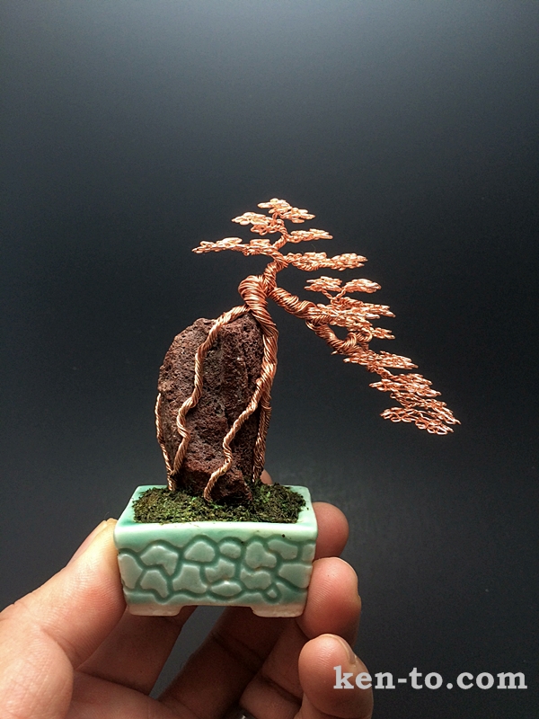 Root-oover-rock wire bonsai tree by Ken To