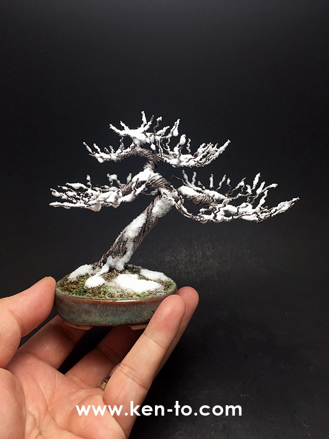 Snowy Wire Bonsai tree sculpture by Ken To