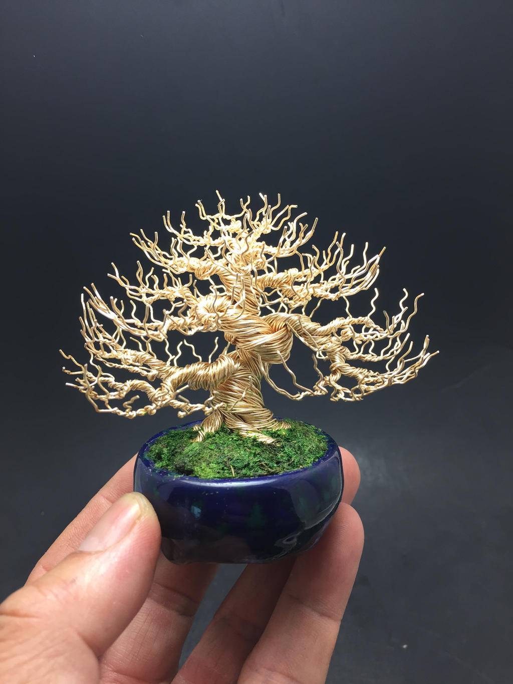 Gold deciduous wire bonsai tree by Ken To