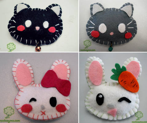 Felt brooches - cat and bunny