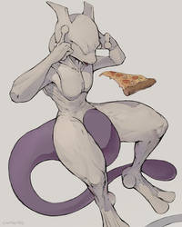 Mewtwo with a slice of pizza