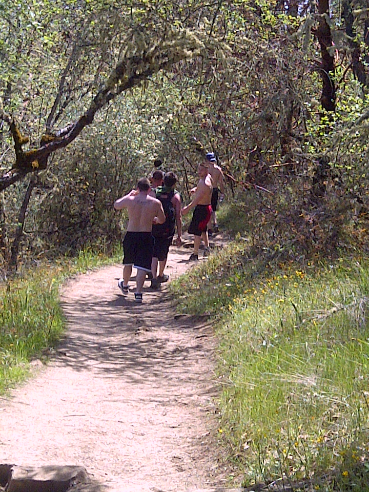 Just hiking... with our shirts off