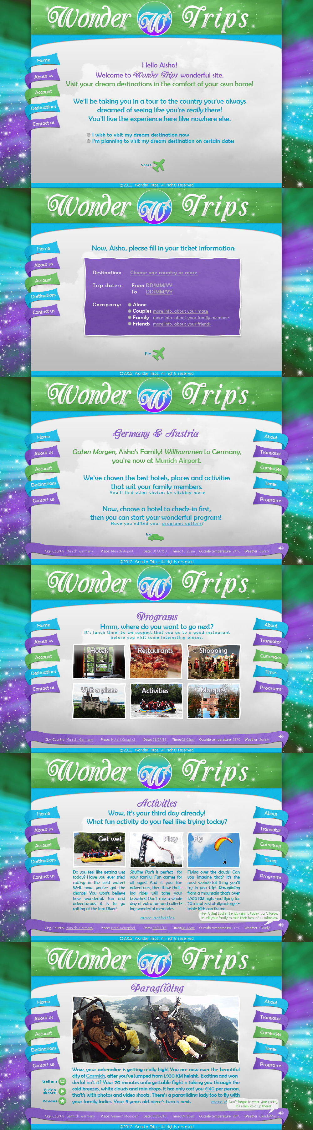 Wonder Trips interface