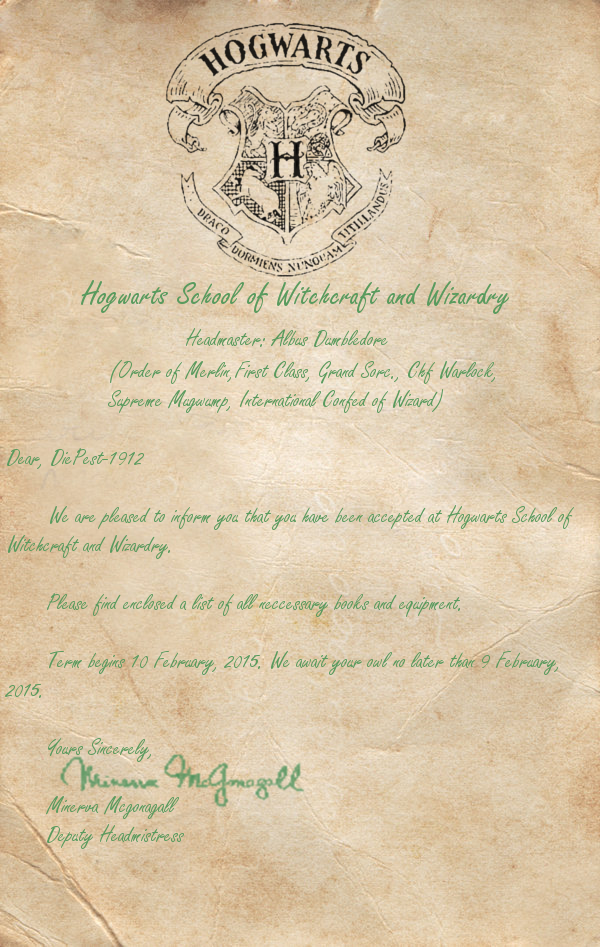 Hogwarts Acceptance Letter for DiePest-1912