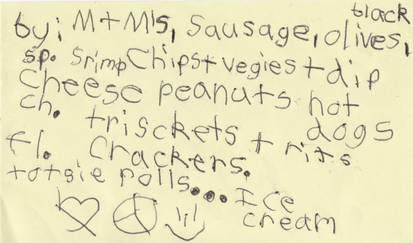 Birthday Grocery List, Written by 8-year-old Me